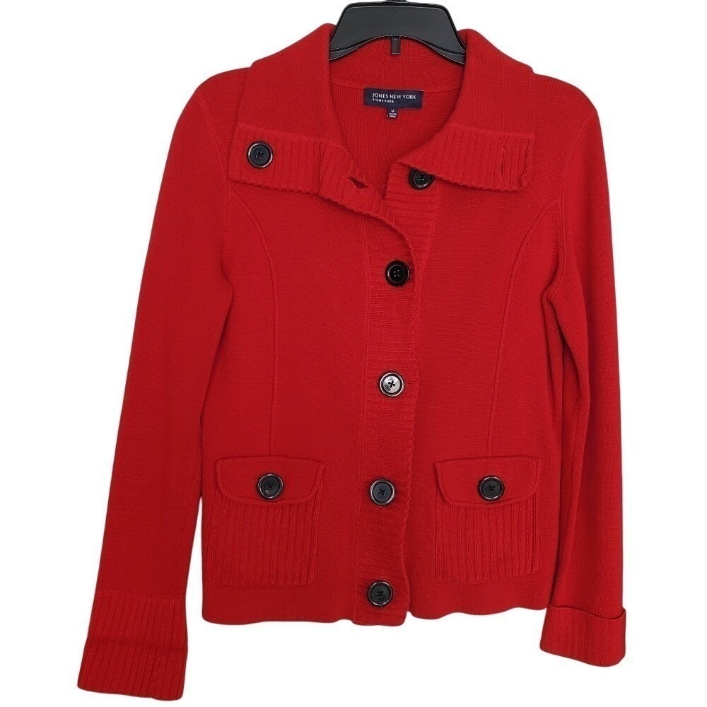 Jones New York Cardigan Red Button Up Knit Sweater Career Casual Medium